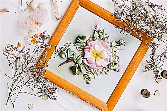 How to embroider a rosehip flower with ribbons