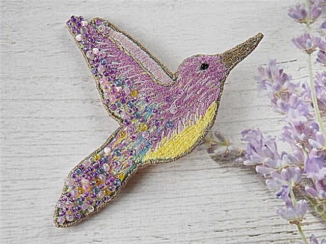 Crie um broche de beija-flor lilás: uma combinação de bordados e miçangas