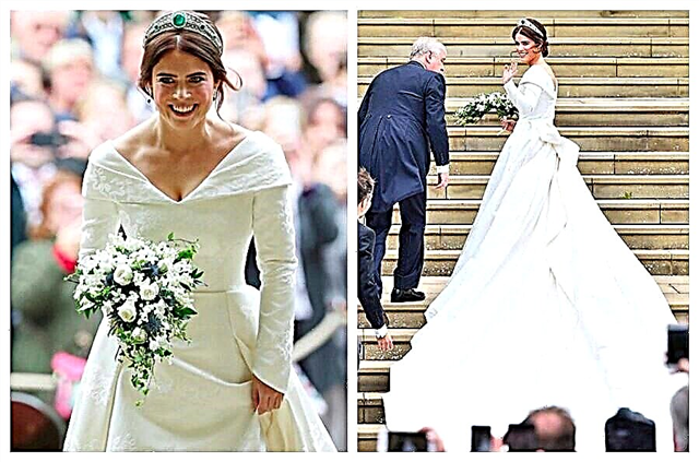 Casamento real: Princesa Eugene em um vestido de luxo com um trem longo